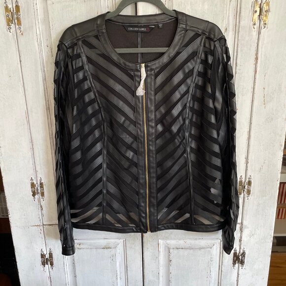 Colleen Lopez Black Faux Leather and Mesh Jacket Front Zip Size XL - Picture 11 of 14